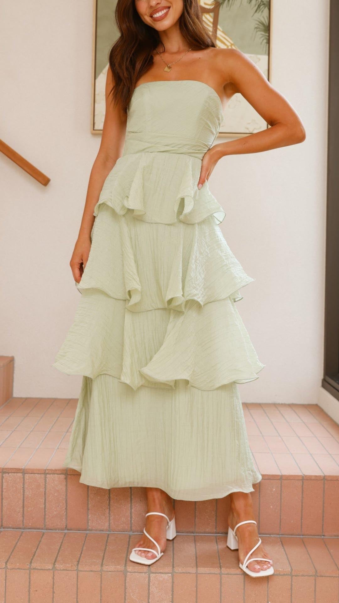 Ivory -Tiered Ruffle Maxi Dress