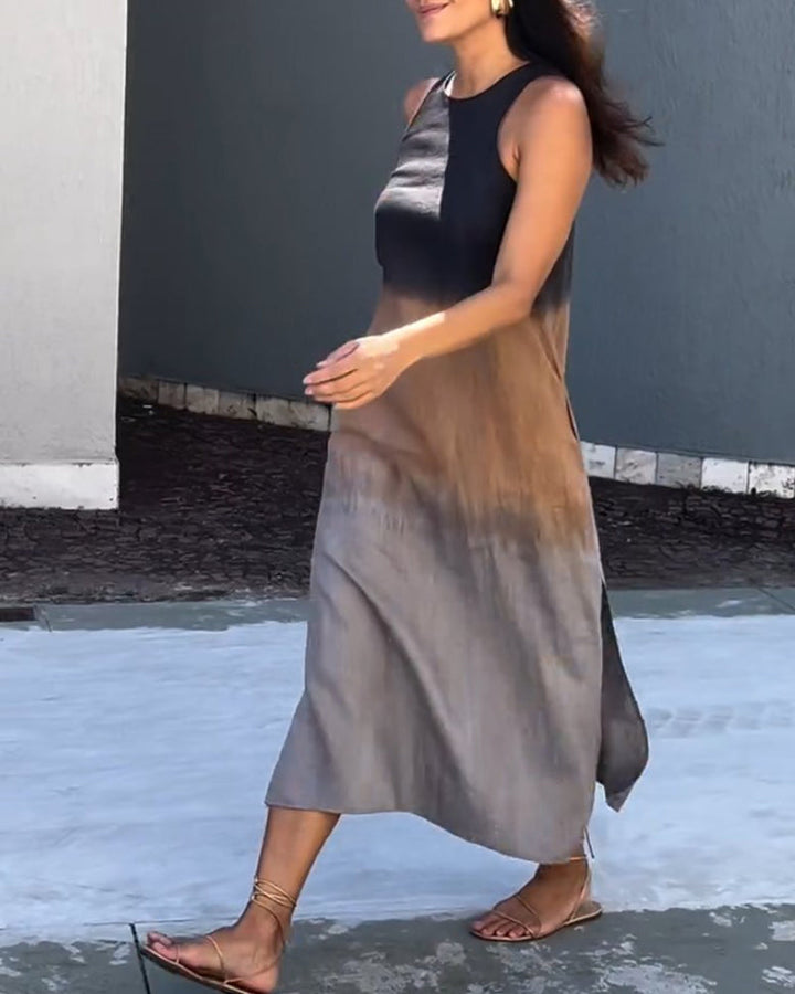 Orliviae - Sleeveless Ombre Dress with Round Neck