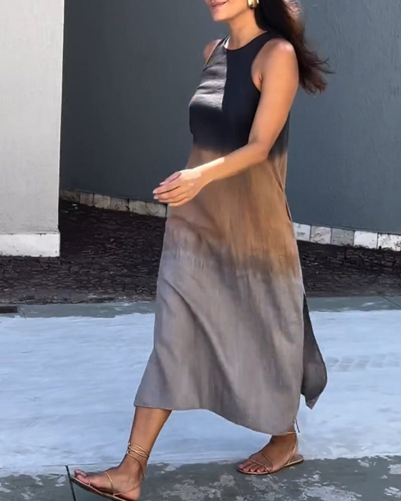 Orliviae - Sleeveless Ombre Dress with Round Neck