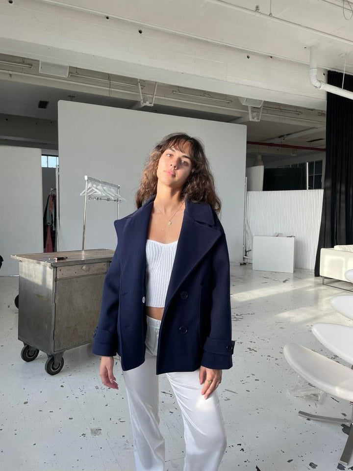 Lumi - Women's Peacoat Jacket Fitted Wool Blend with Double Breasted Design for Timeless Elegance