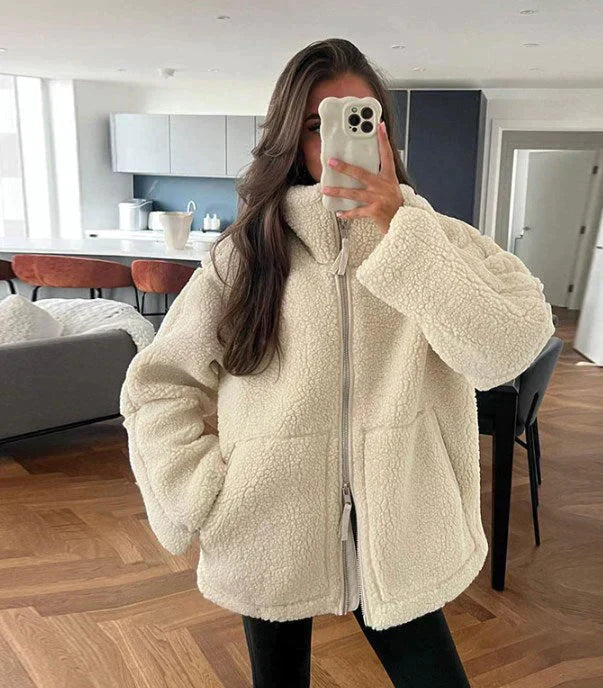 Gwyneira - Women's oversized teddy coat with zipper