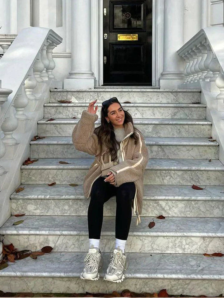 Gwyneira - Women's oversized teddy coat with zipper