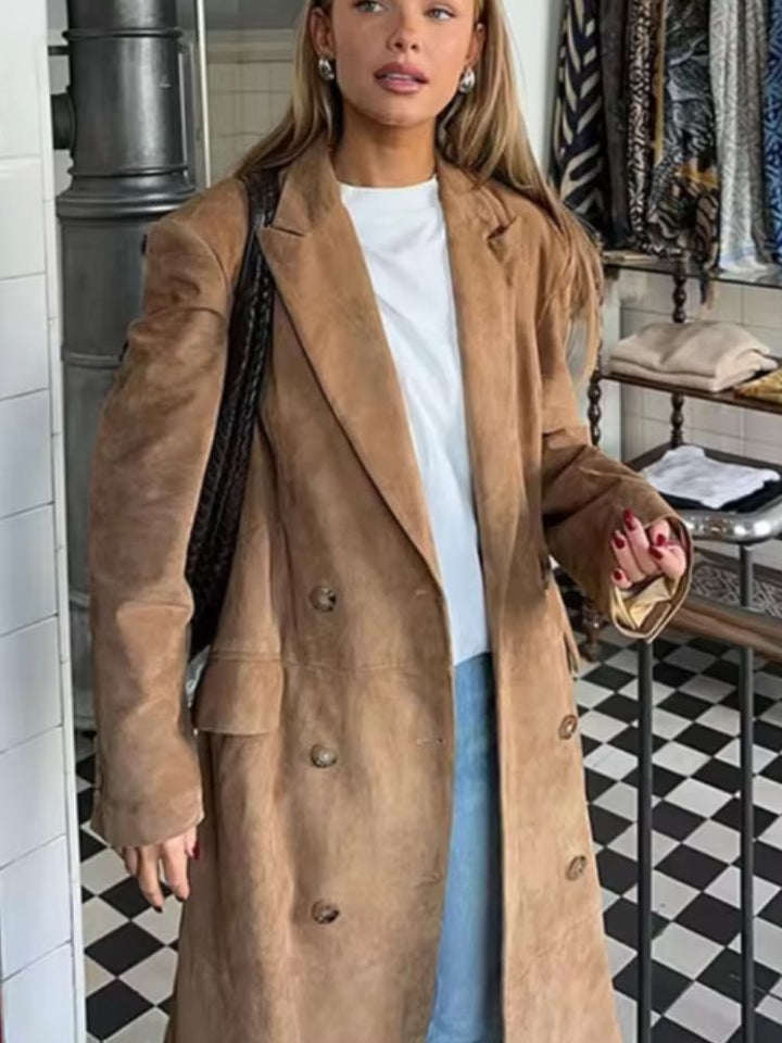 Amaris - Long Suede Look Women's Coat with a Tailored Fit and Timeless Elegance