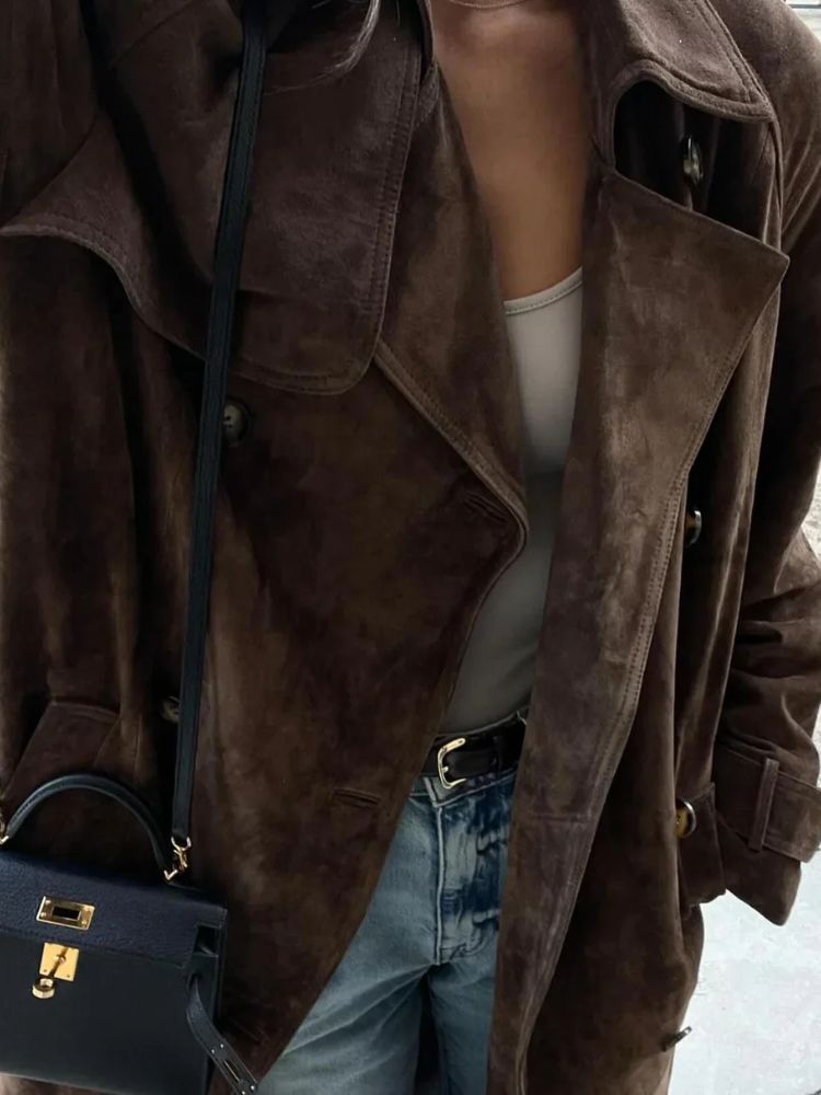 Amaris - Long Suede Look Women's Coat with a Tailored Fit and Timeless Elegance