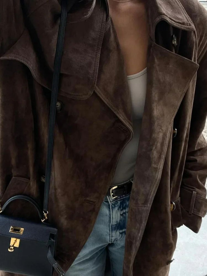 Amaris - Long Suede Look Women's Coat with a Tailored Fit and Timeless Elegance