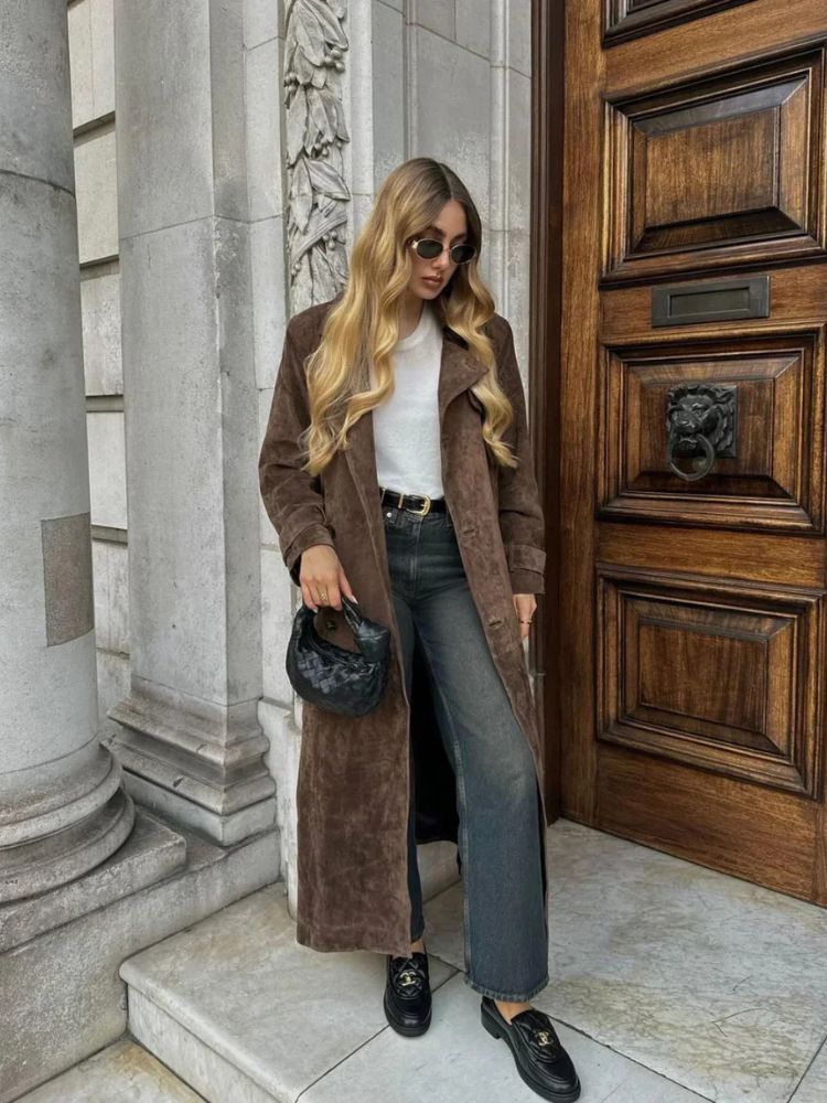 Amaris - Long Suede Look Women's Coat with a Tailored Fit and Timeless Elegance