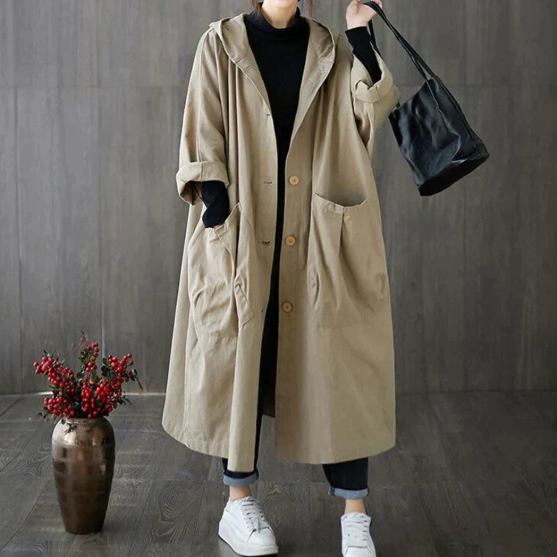 Liora - Women's Trench Coat Oversized Style with Functional Pocket Details
