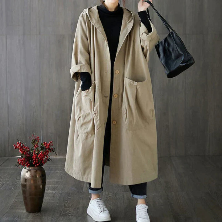 Liora - Women's Trench Coat Oversized Style with Functional Pocket Details