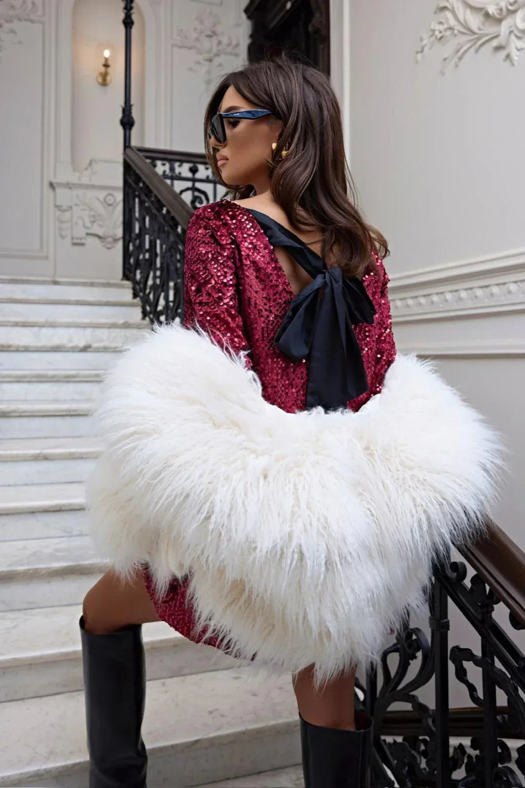 Marigold - Bow Back Glitter Mini Dress