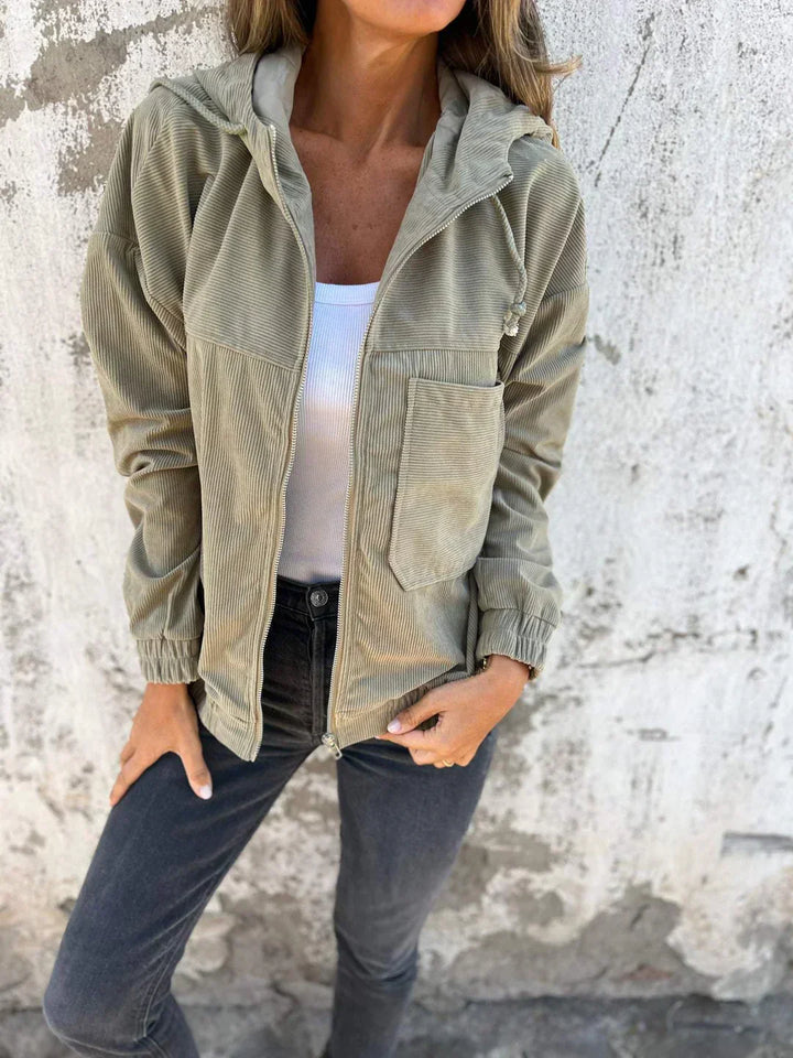 Aislynn - Casual ribbed cardigan with hood and zipper