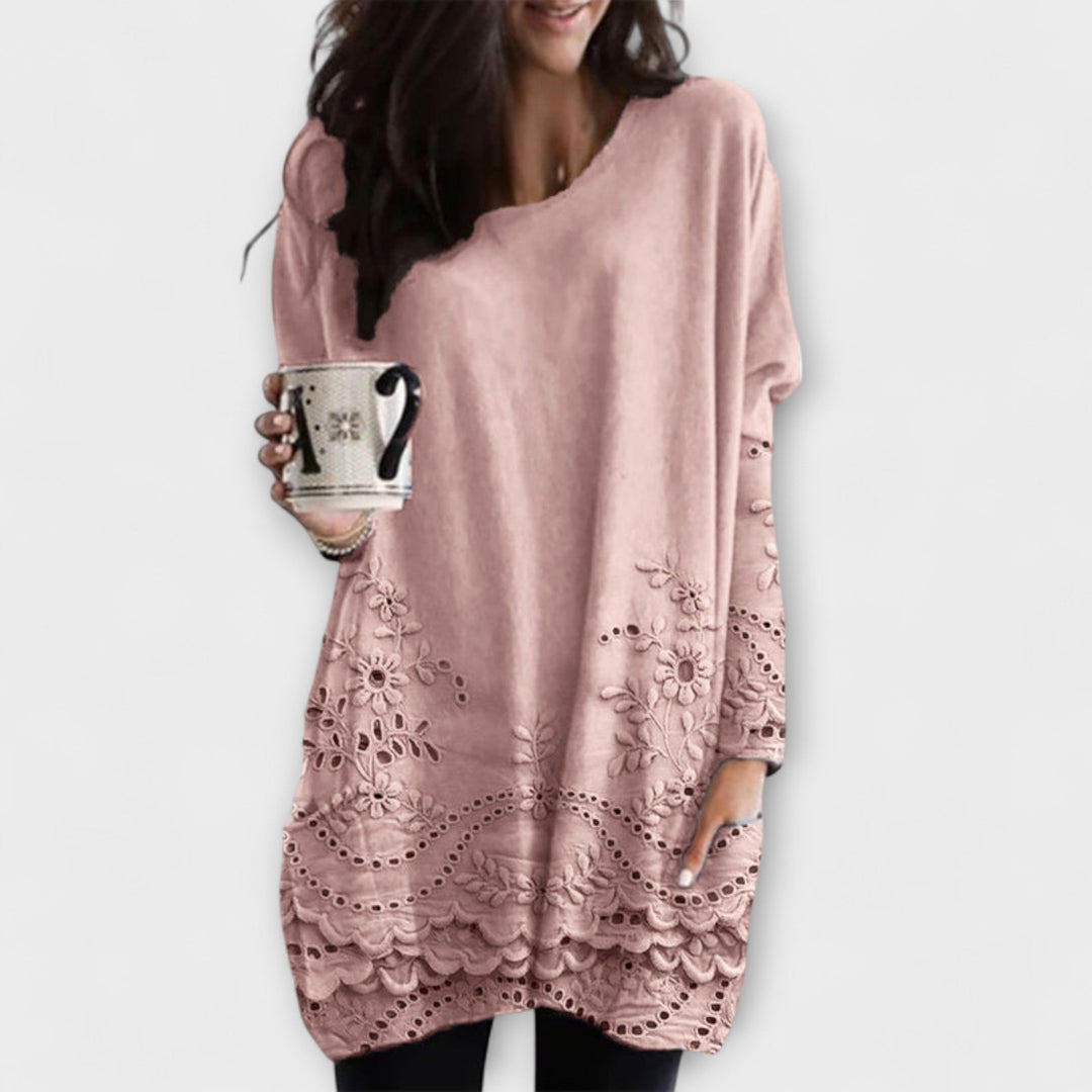 Elspeth – Printed Sweater with Embroidery