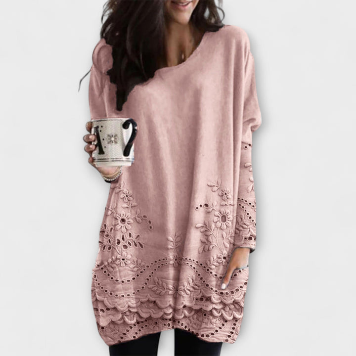 Elspeth – Printed Sweater with Embroidery
