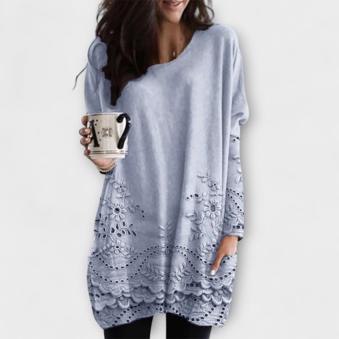Elspeth – Printed Sweater with Embroidery