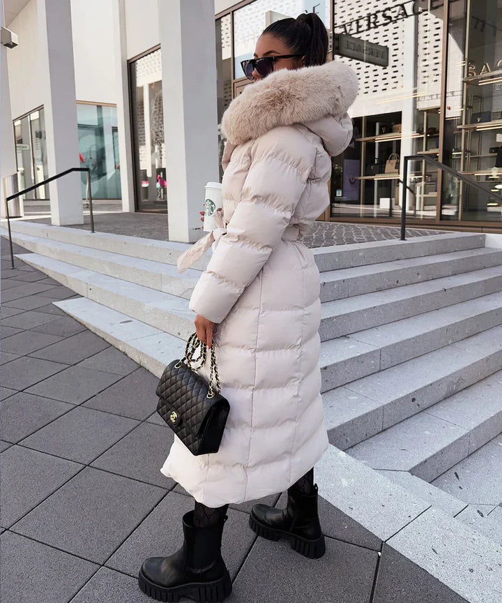 Enidra -  Women's long winter coat with hood and timeless elegance