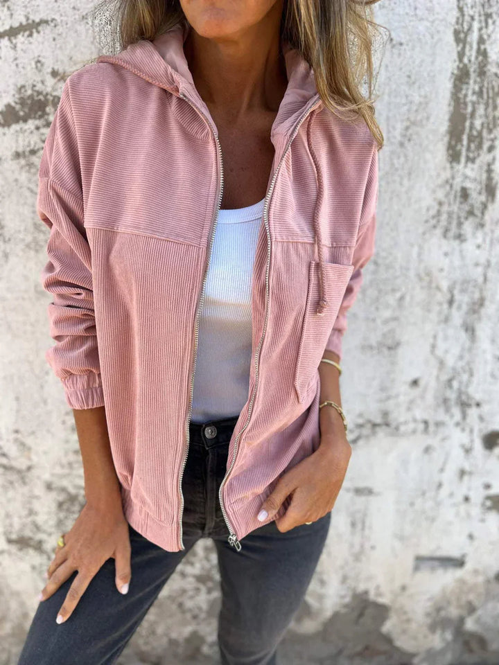 Aislynn - Casual ribbed cardigan with hood and zipper
