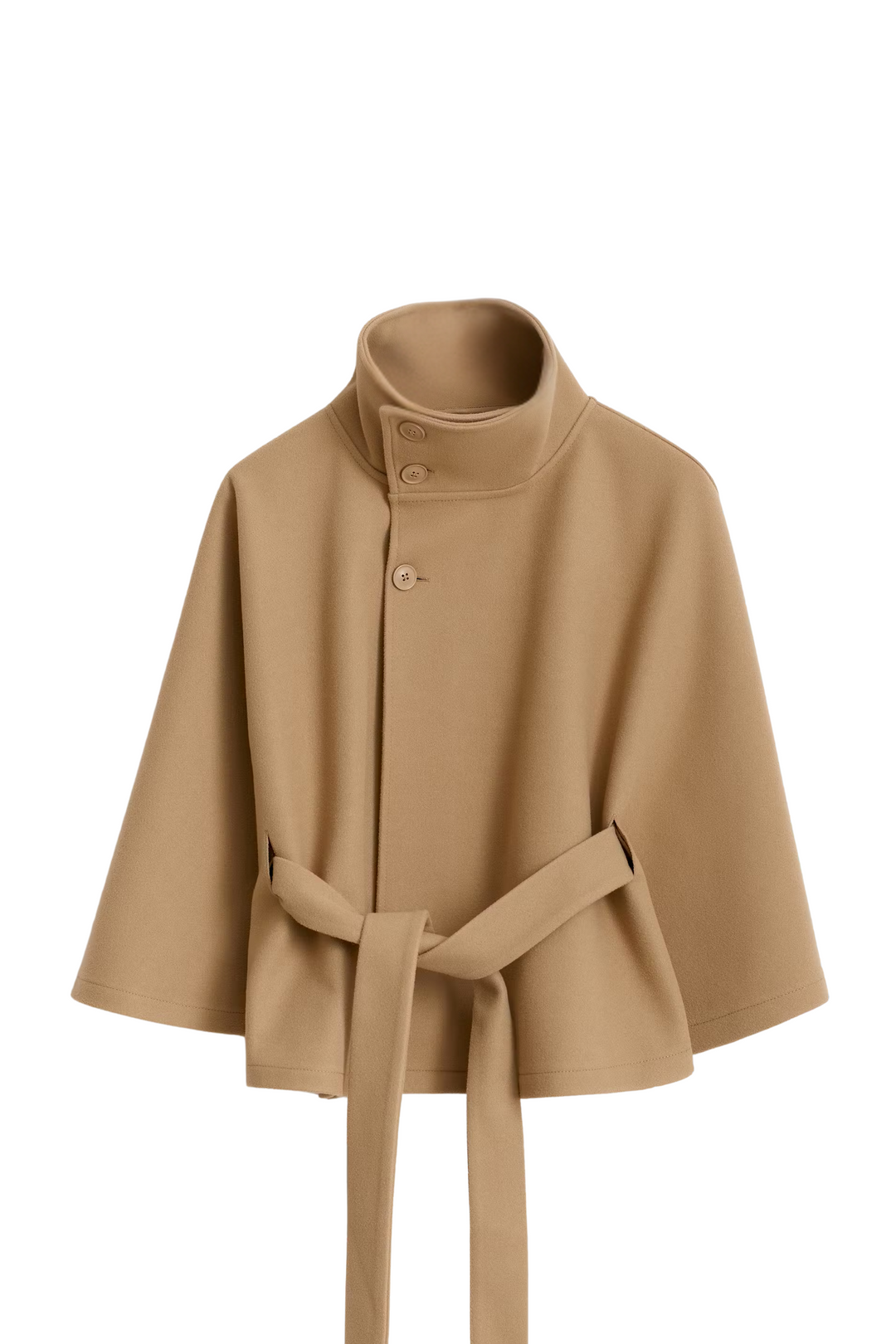 Esmerelle -  Loose-fitting autumn jacket with batwing sleeves and belt, elegant stand collar