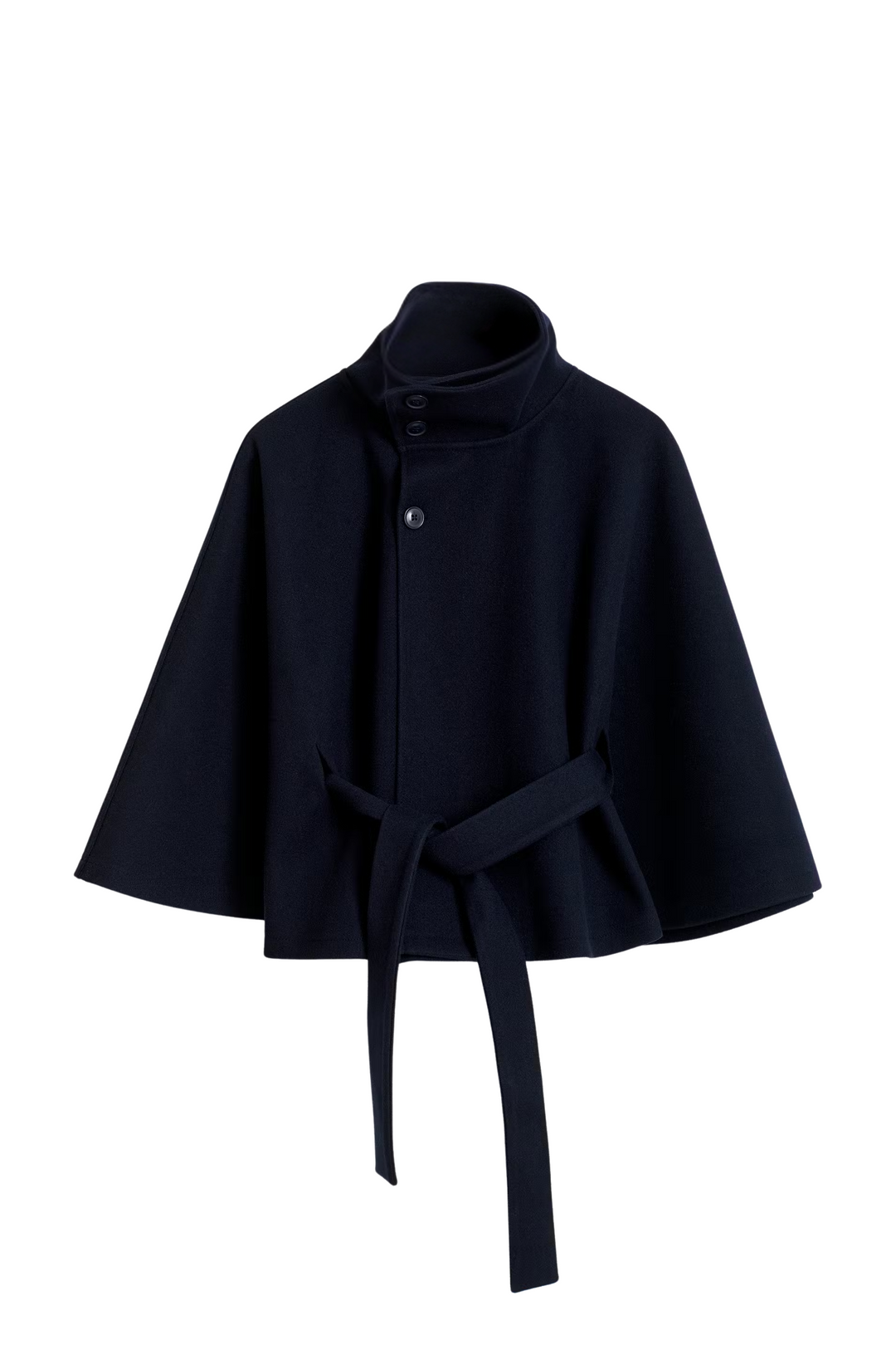 Esmerelle -  Loose-fitting autumn jacket with batwing sleeves and belt, elegant stand collar