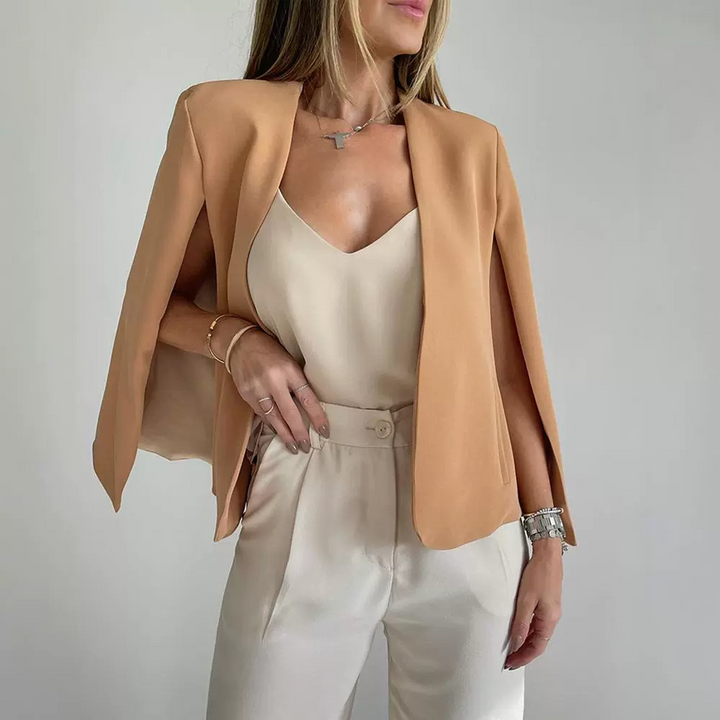 Isolde - Collarless Women's Coat with Scarf  Minimalist Design & Timeless Elegance