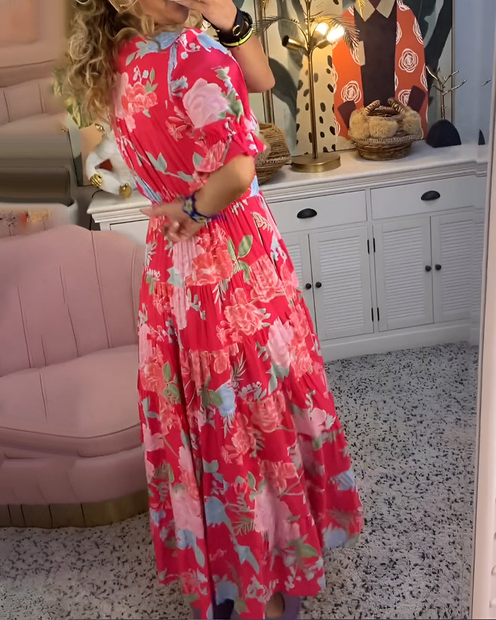 Thalynne -  Floral Print V-Neck Pocket Dress
