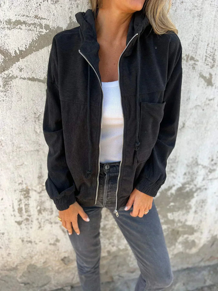 Aislynn - Casual ribbed cardigan with hood and zipper