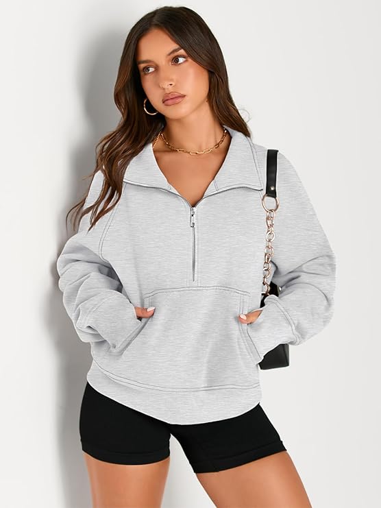 Daisy - Women’s Half Zip Cropped Pullover Sweatshirt  Fleece Quarter