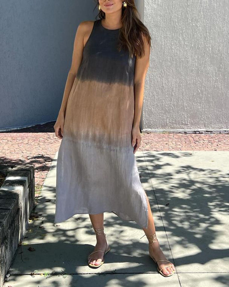 Orliviae - Sleeveless Ombre Dress with Round Neck