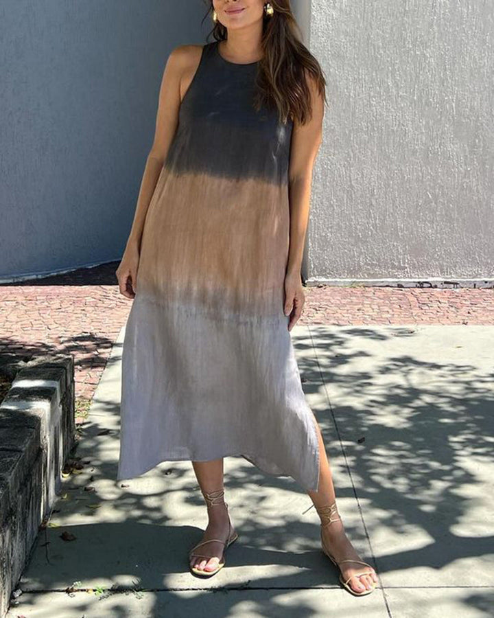 Orliviae - Sleeveless Ombre Dress with Round Neck