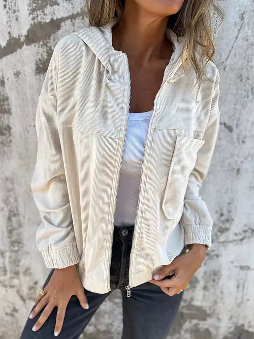 Maelis -  Women's ribbed jacket with zipper and straight fit