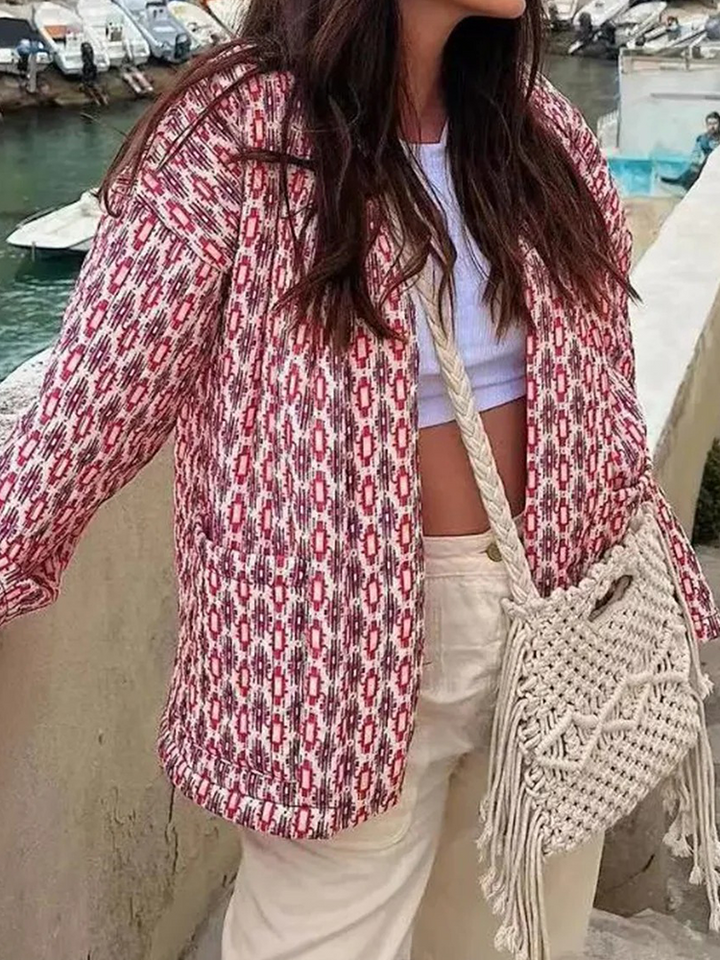 Briar - Women's Quilted Jacket  Lightly Padded Mid Calf Jacket with Elegant Geometric Print