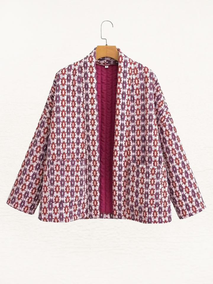 Briar - Women's Quilted Jacket  Lightly Padded Mid Calf Jacket with Elegant Geometric Print