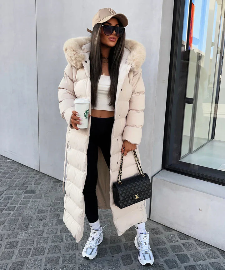Enidra -  Women's long winter coat with hood and timeless elegance