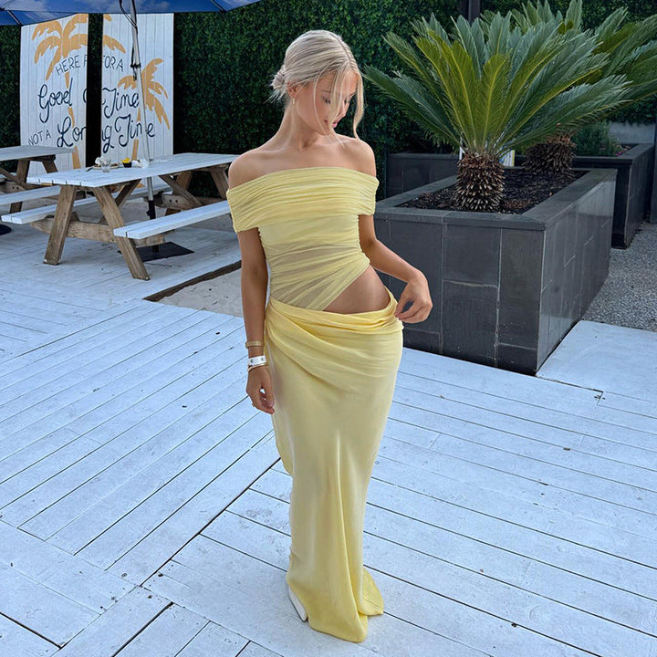 Gemira - Off-Shoulder Mesh Maxi Dress