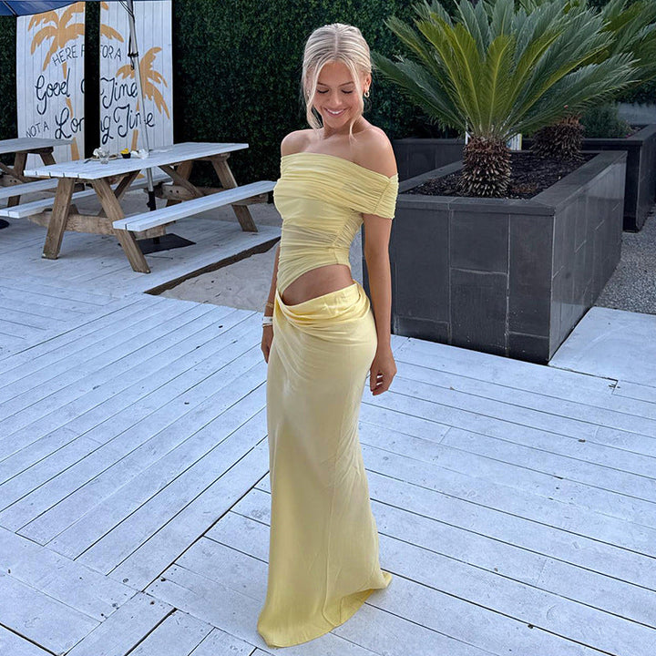 Gemira - Off-Shoulder Mesh Maxi Dress