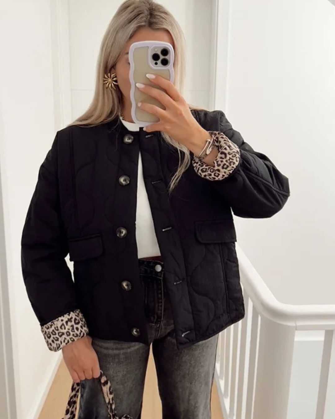Ophelia - Women's Coat Trendy Leopard Print Fashionable Fit & Comfort for Autumn and Winter