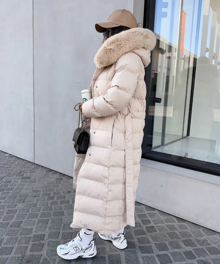 Enidra -  Women's long winter coat with hood and timeless elegance