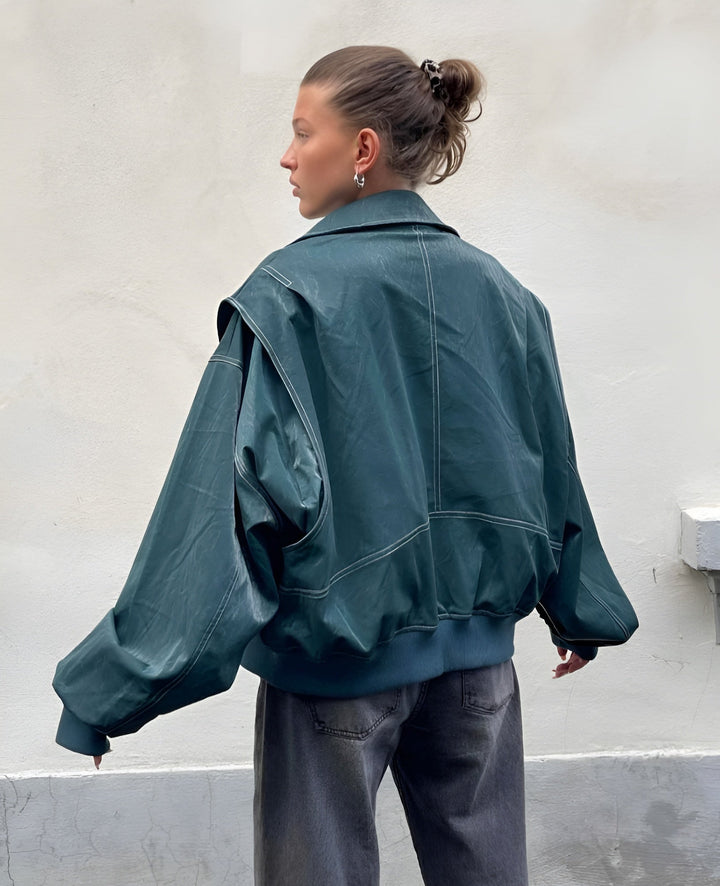 Hyacinth - Trendy imitation leather bomber jacket