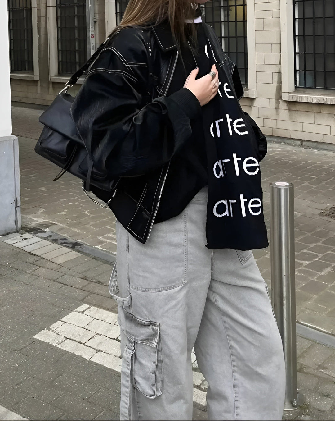 Hyacinth - Trendy imitation leather bomber jacket