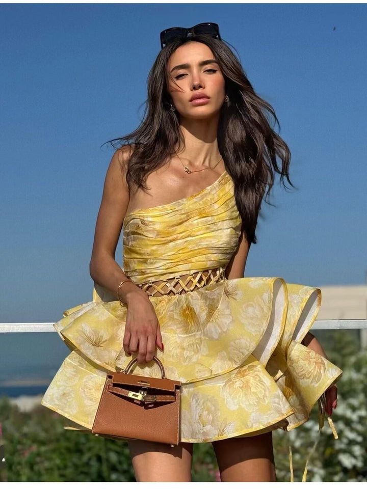 Nerissa - Floral One Shoulder Mini Dress