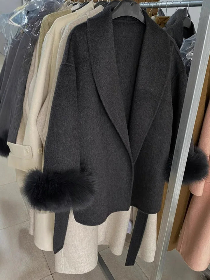 Eulalia - Tossy Fox Fur Wool Overcoat Women's Short Coat