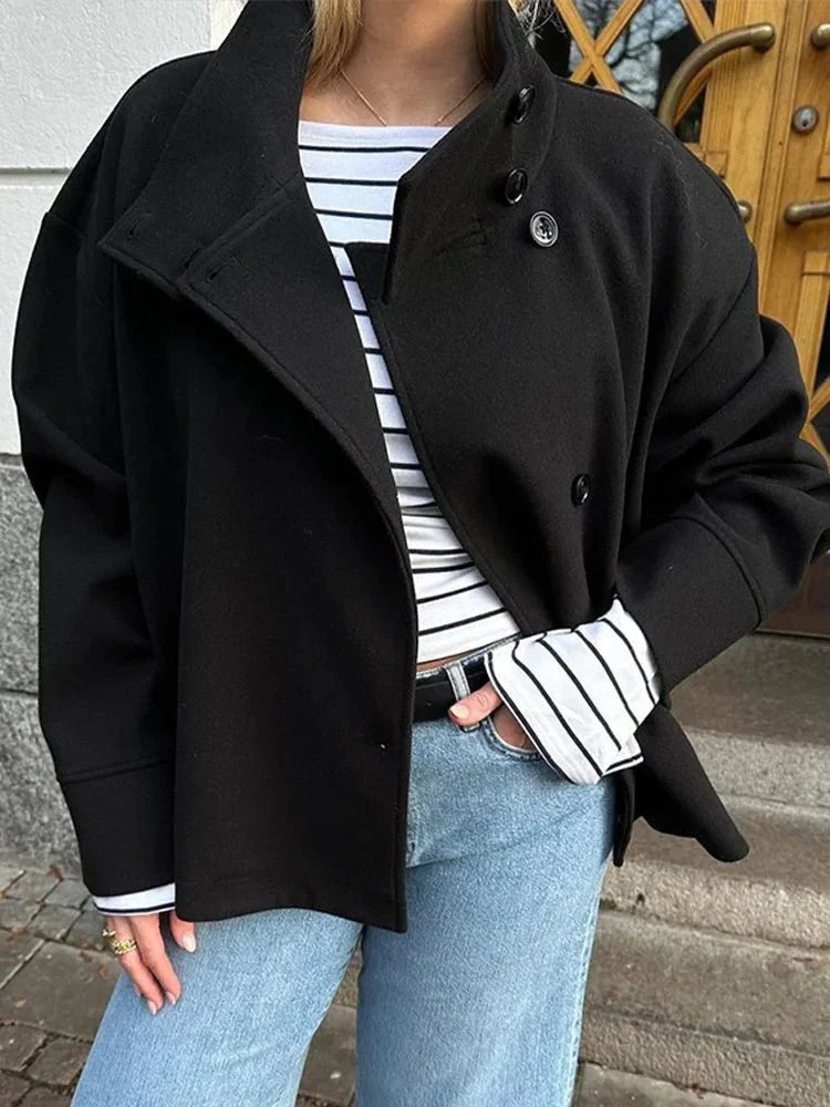 Emelina - Women's short jacket with stand-up collar and single-row closure