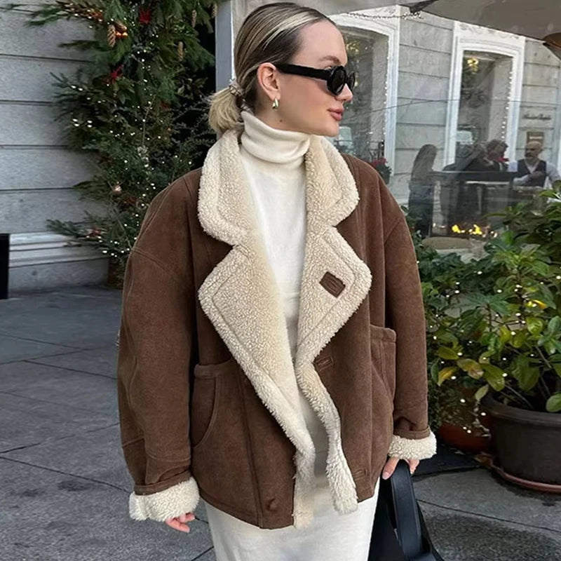 Cecily - French Vintage Lamb Wool Women Coat Patchwork