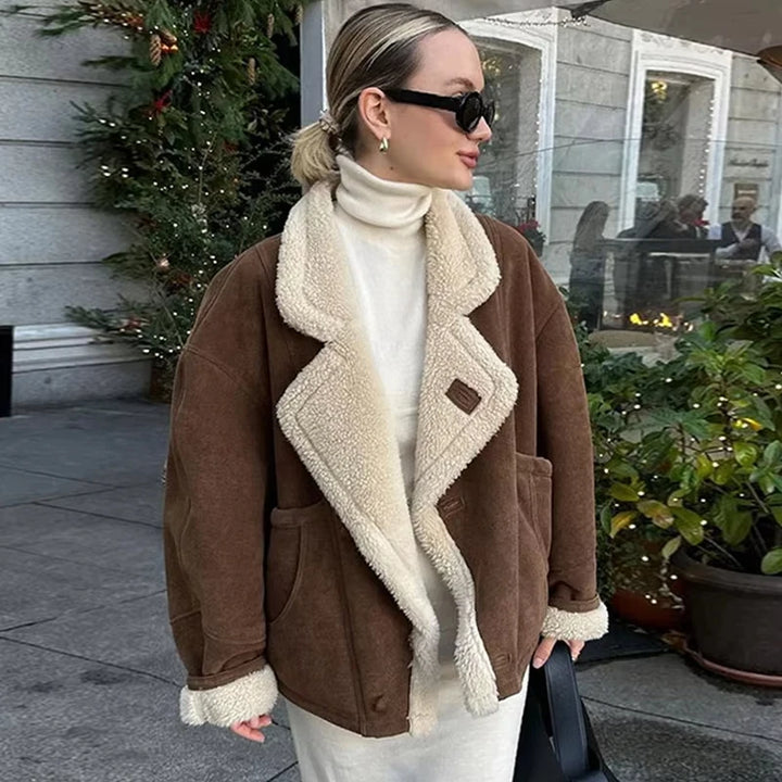 Cecily - French Vintage Lamb Wool Women Coat Patchwork