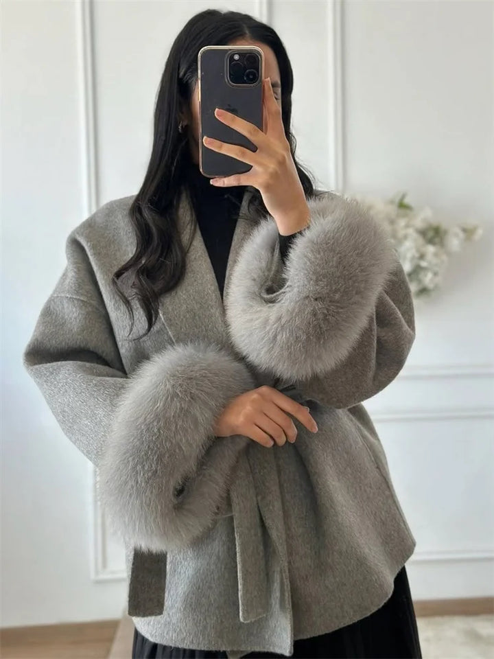 Eulalia - Tossy Fox Fur Wool Overcoat Women's Short Coat