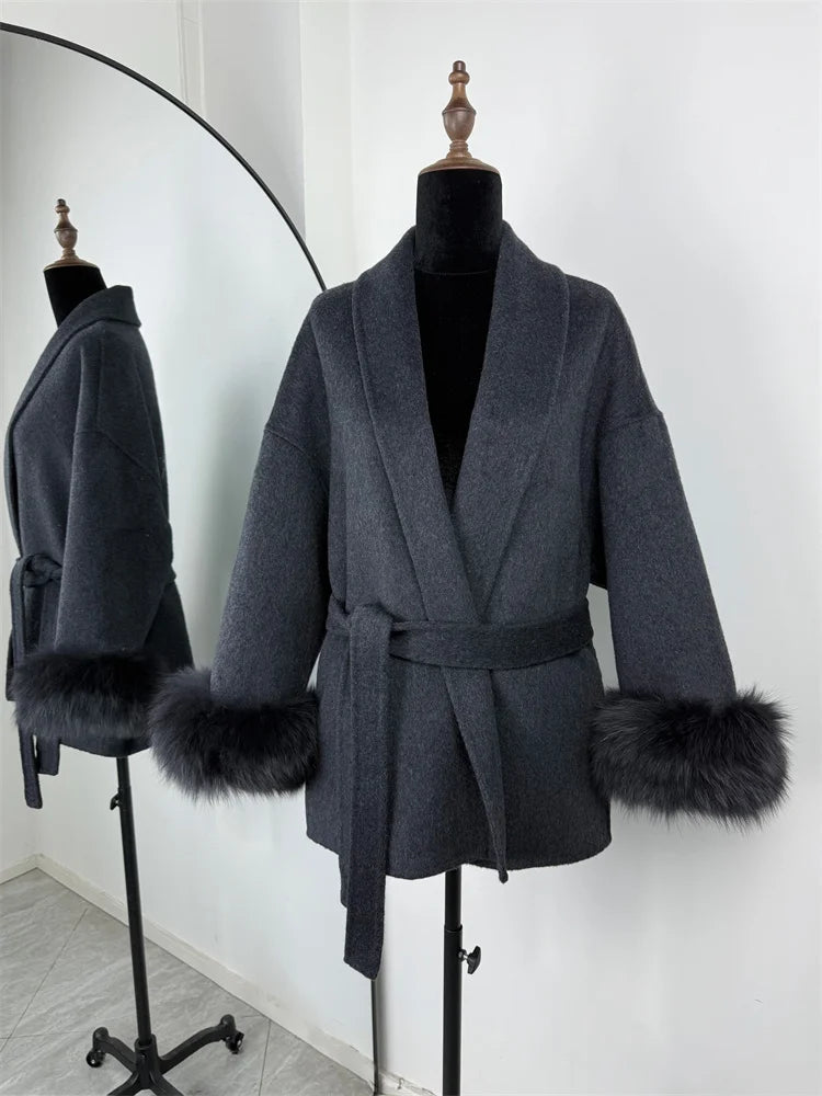 Eulalia - Tossy Fox Fur Wool Overcoat Women's Short Coat