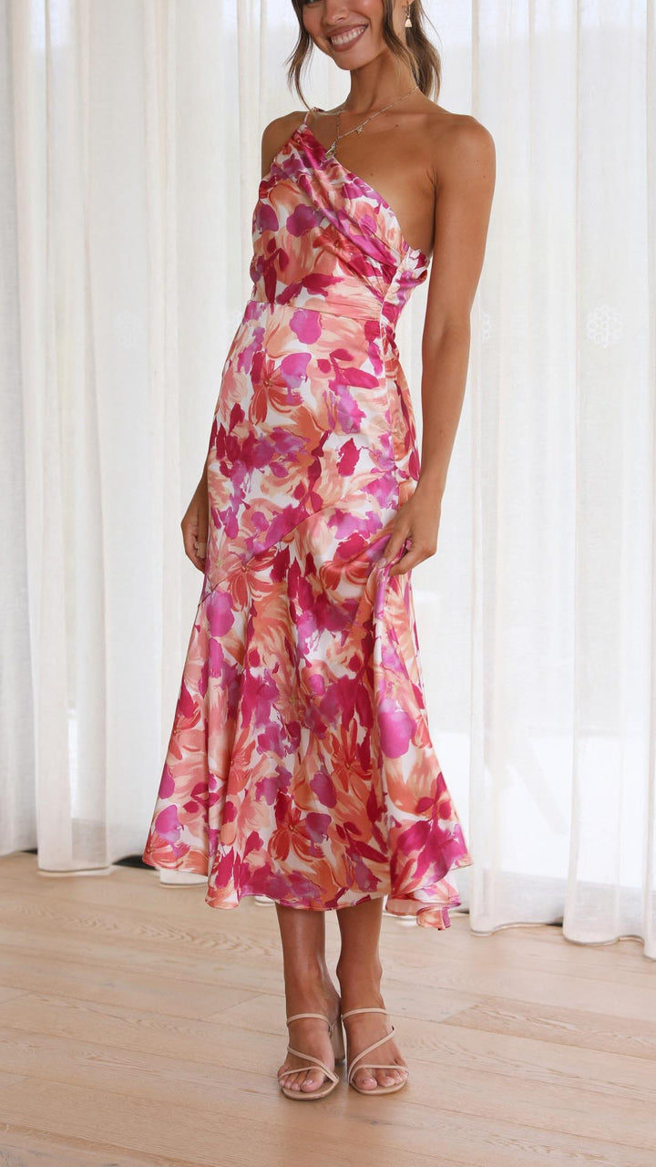 Minerva - Floral One Shoulder Midi Dress