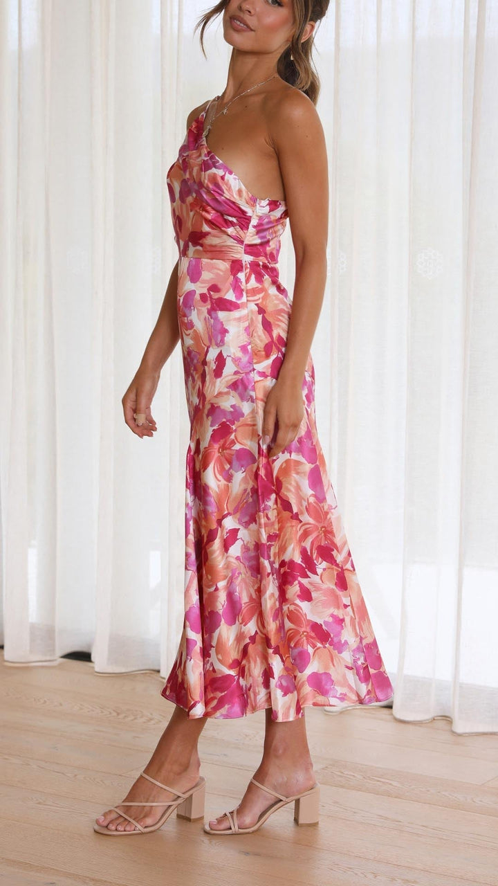 Minerva - Floral One Shoulder Midi Dress