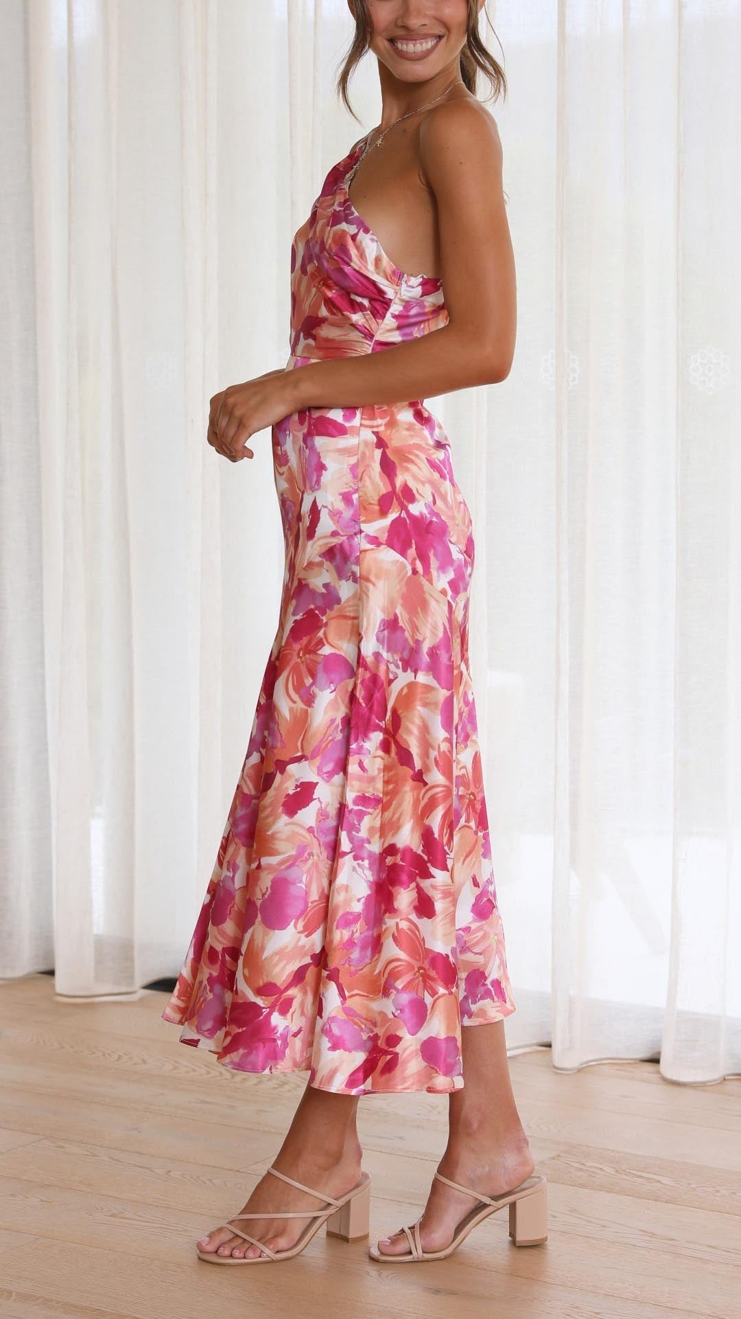 Minerva - Floral One Shoulder Midi Dress
