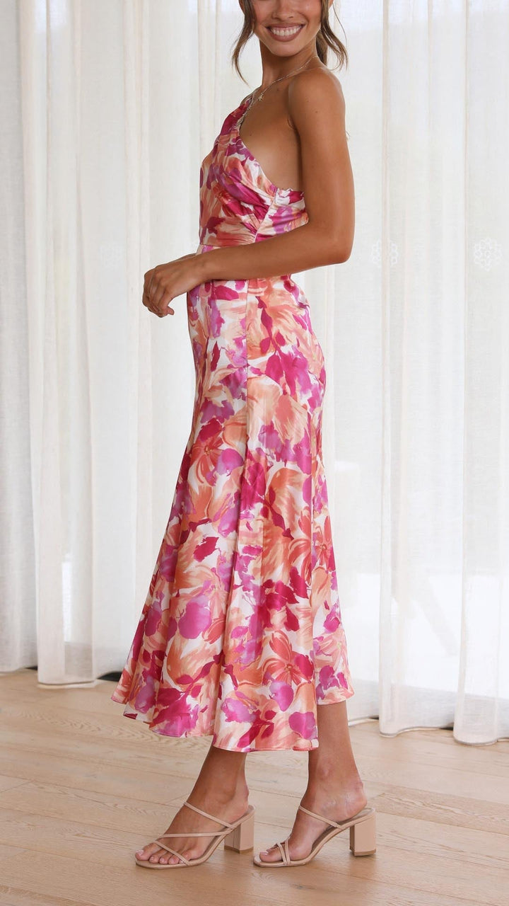 Minerva - Floral One Shoulder Midi Dress