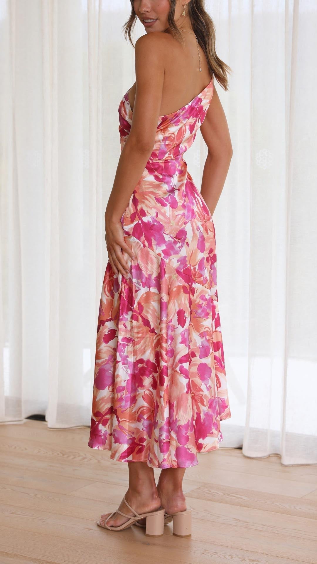 Minerva - Floral One Shoulder Midi Dress