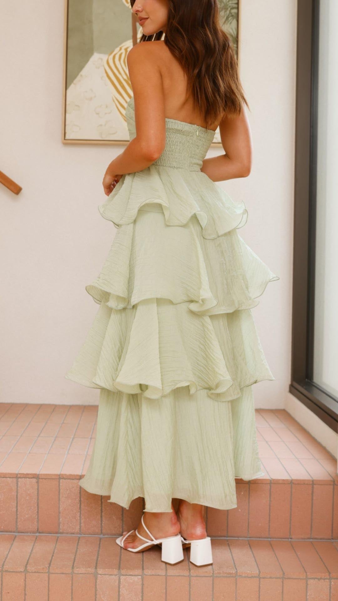 Ivory -Tiered Ruffle Maxi Dress